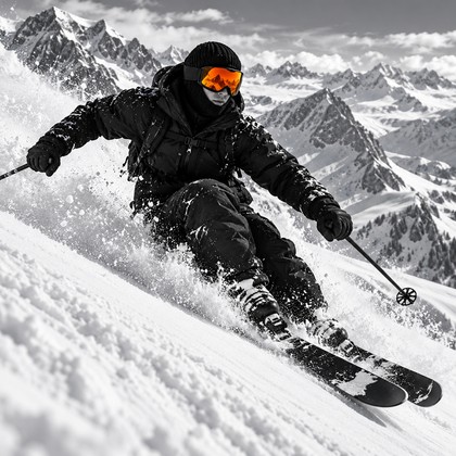 Skier carving fresh powder